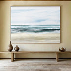 “Soft Blue and Beige Seaside Landscape” - Impressionistic Seascape Painting On Canvas PT128