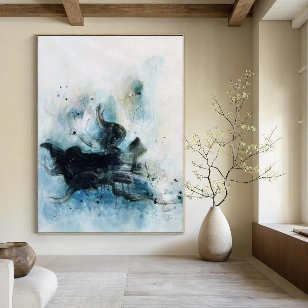 “Black - Blue Swirls” - Expressionist Abstract Painting On Canvas PT2305