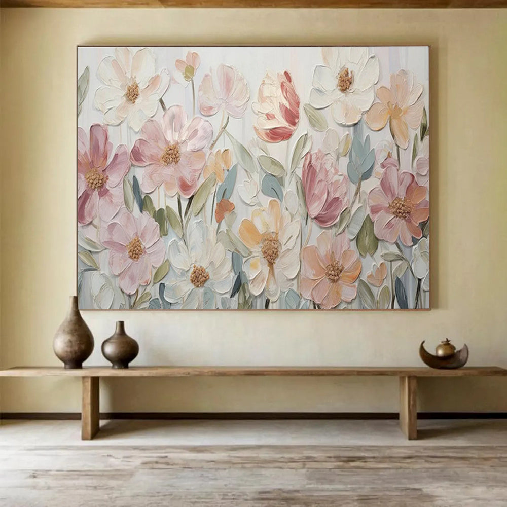 Pastel Blooms - Textured Floral Acrylic Painting, Suited for Nursery & Dressing Room DKS673