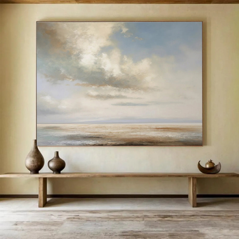 Soft Cloudy Seaside in Pastels - Impressionistic Seascape Painting On Canvas DKS334
