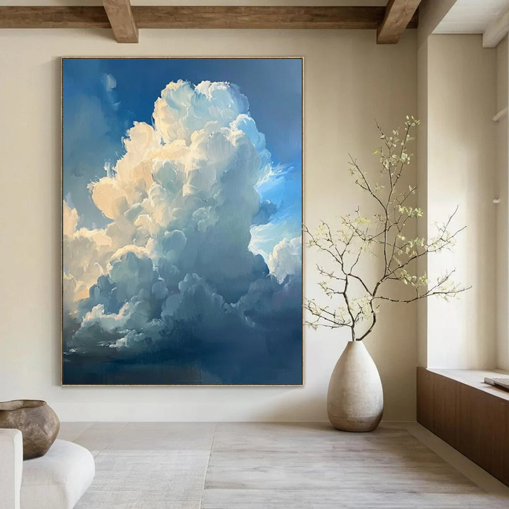 “Blue - White Fluffy Clouds” - Impressionistic Sky Painting On Canvas DS006