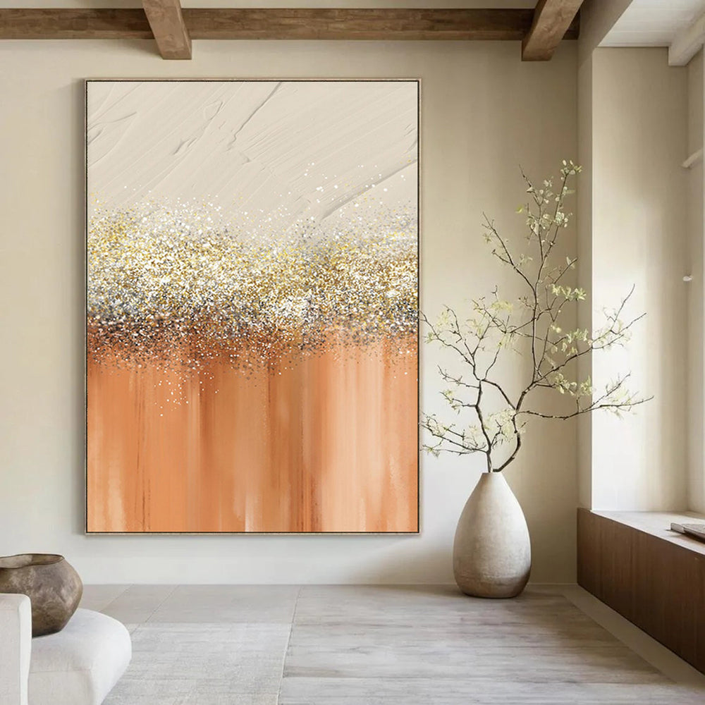 “Champagne - Gold Glitter on Peach” - Abstract Painting On Canvas PT2018