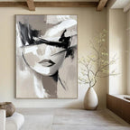 “Monochrome Abstract Face” - Minimalist Acrylic Painting On Canvas PT2193