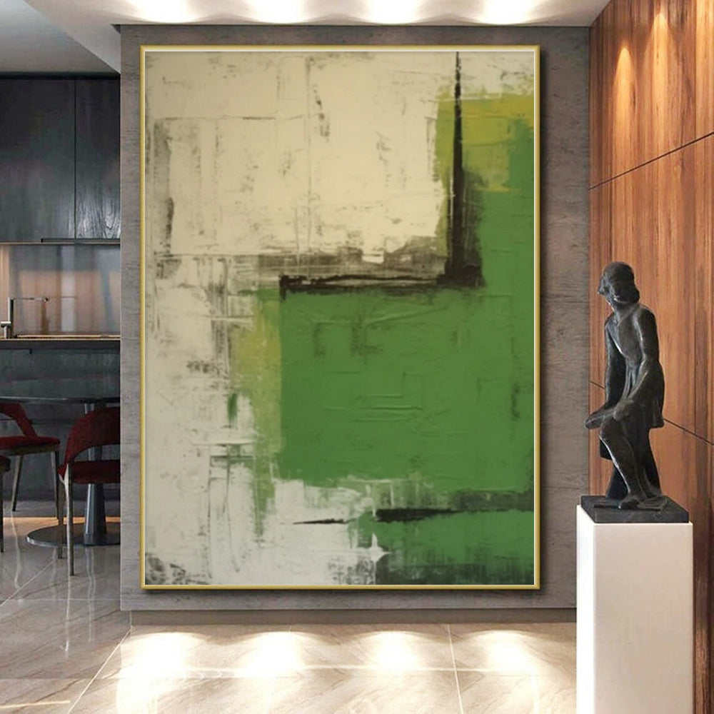 “Green - Gray - Black Abstract Boldness” - Green, Gray, Black Abstract Painting On Canvas PS0531