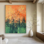 “Vibrant Orange and Green Abstract Splatter” - Abstract Expressionist Painting On Canvas PT1939