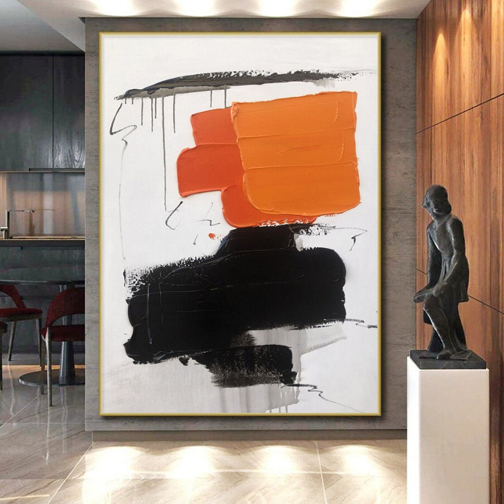 Burnt Orange, Black, White Layered Heat “Sunset Echo” - Painting On Canvas PS0789