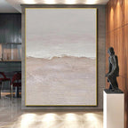 “Textured Beach Shore” - Beige, White Abstract Seascape Painting On Canvas PS0666