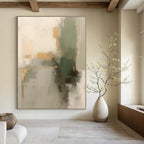 Gray, Gold, Green with Abstract Shapes "Gilded Greens" Abstract Painting On Canvas PS1288
