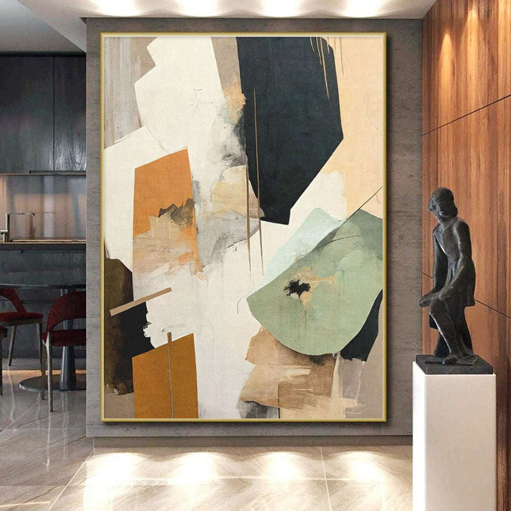 “Layered Green Abstraction” - Green, Gray, Beige Layered Abstract Painting On Canvas PS0747