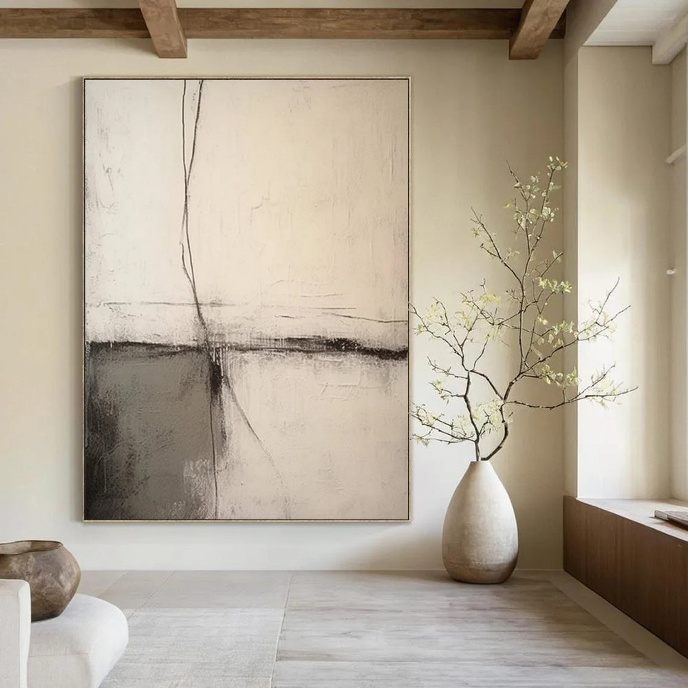 “Neutral Abstract Cross - Lines” - Subtle Abstract Painting On Canvas DS370