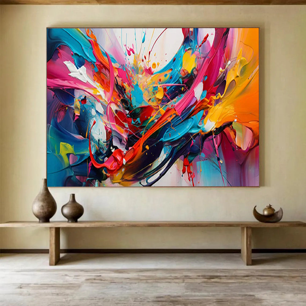 “Explosive Color Splashes in Abstract Motion” Abstract Expressionist Painting On Canvas PT1812