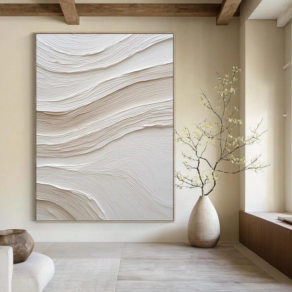 “White Textured Waves” - Textural Abstract Painting On Canvas PT1024