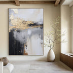 Gray, White, Gold with Dripping Textures "Urban Rain" Abstract Painting On Canvas PS1399