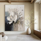 White Flowers with Gray Background "Textured Blossoms" Impressionist Painting On Canvas PS1342