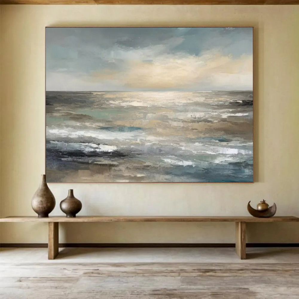 “Neutral - Tone Ocean Horizon” - Minimalist - Seaside Painting On Canvas PT1548