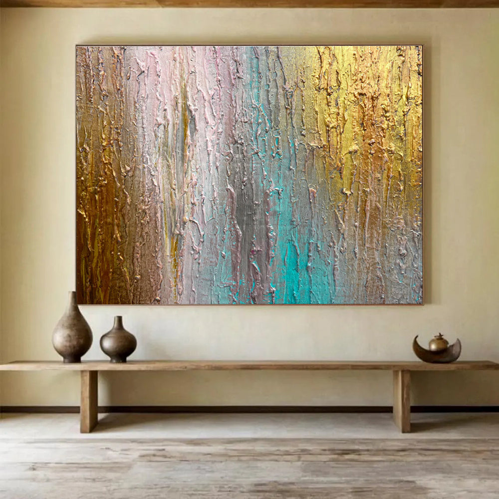 “Metallic - Color Dripped Textures” - Textured Oil Painting on Canvas DKS916