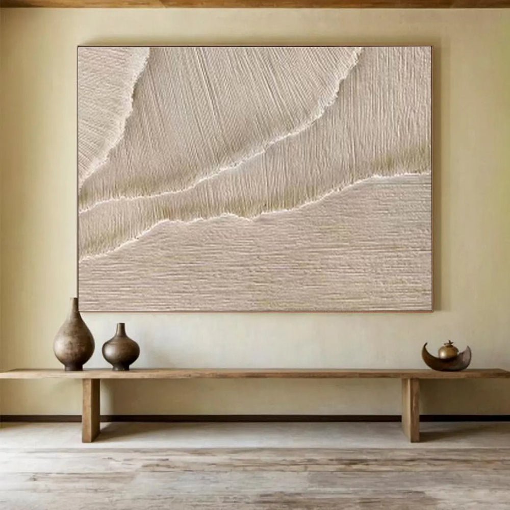 Beige Textured Fabric - Like Minimalist Painting On Canvas DKS095