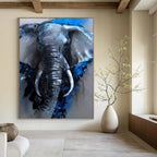 “Blue - Gray Elephant” - Animal, Expressive - Styled Painting On Canvas PT1610