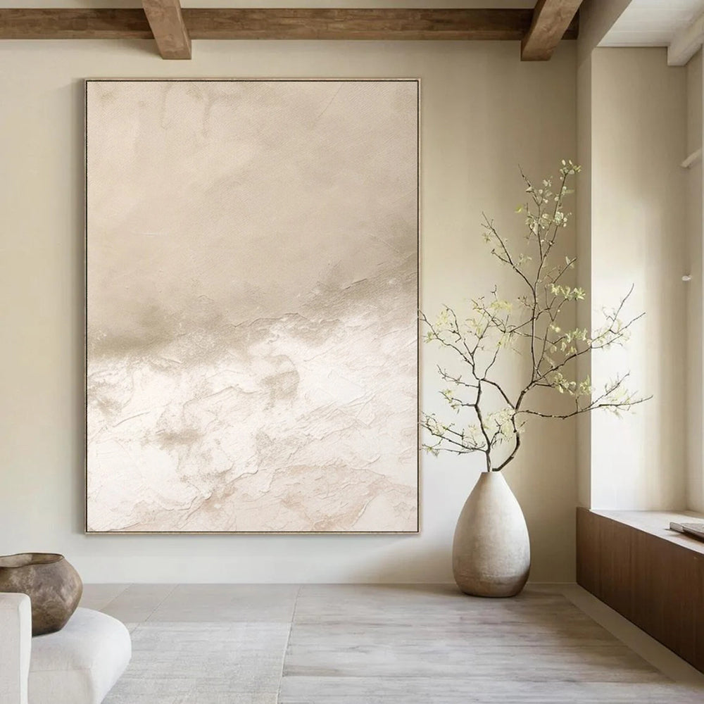 Beige - White Abstract Minimalism Textured Painting On Canvas DS078