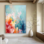 Colorful Patchwork, "Summer Mosaic" – Palette Knife Abstract Painting On Canvas PS1031
