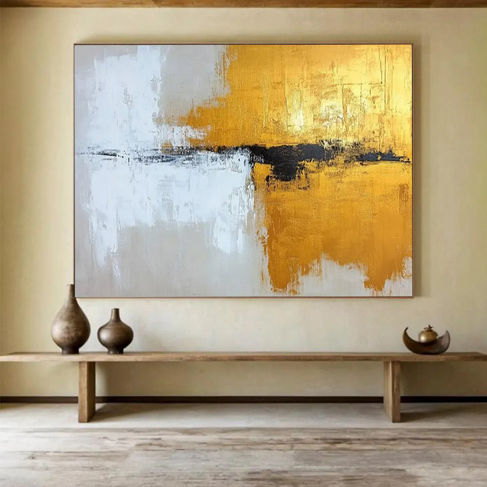 “Gold, White, Black Abstract Textures” Impasto Abstract Painting On Canvas PT1803
