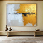 “Gold, White, Black Abstract Textures” Impasto Abstract Painting On Canvas PT1803