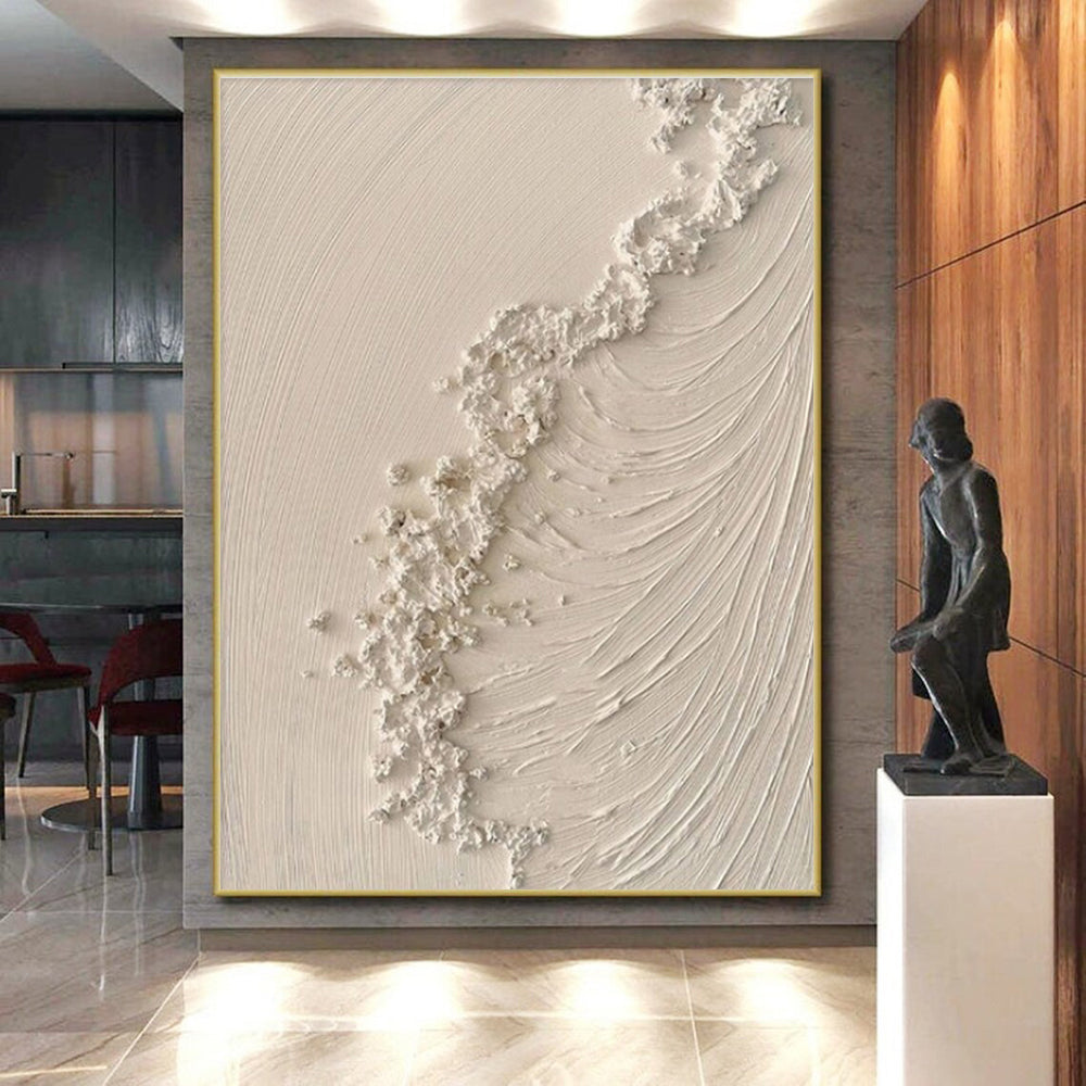 “Textured White Wave” - White Abstract Minimalist Painting On Canvas PS0681