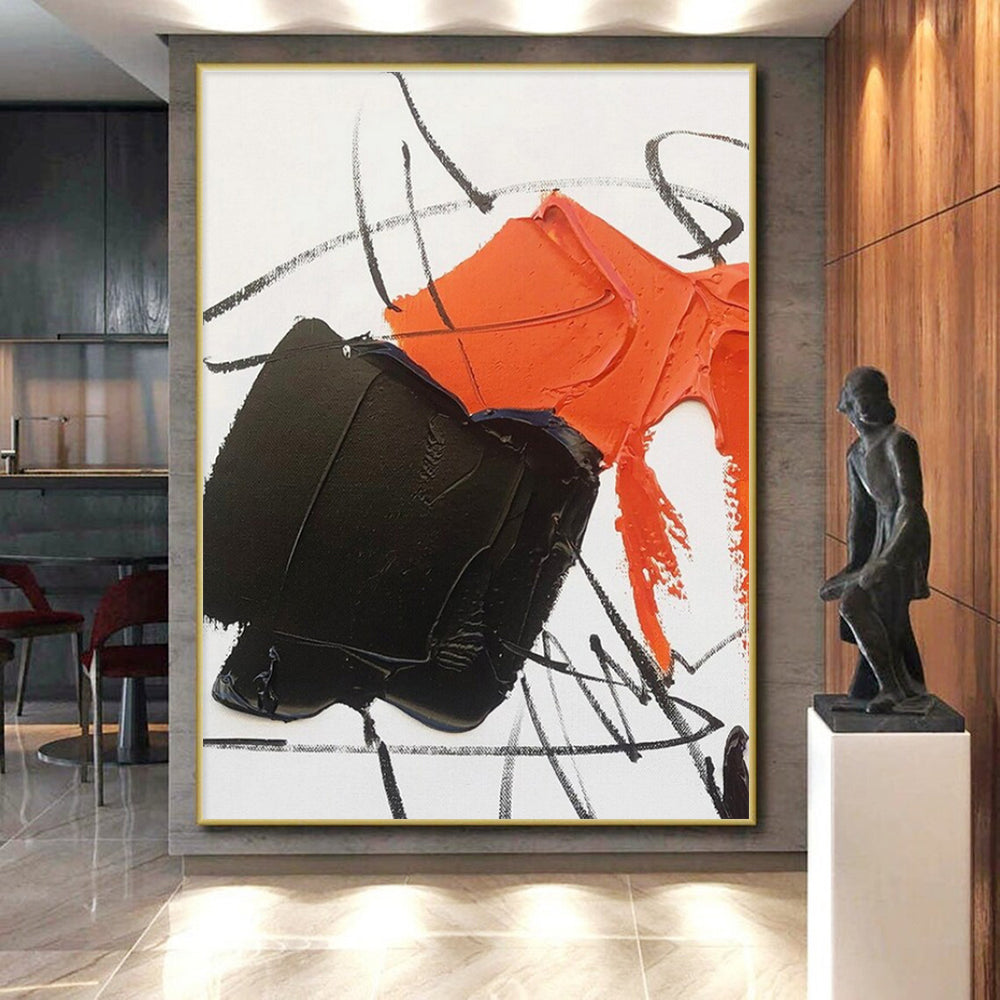 Neon Orange, Black, White Bold Clash “Fiery Energy” - Painting On Canvas PS0786