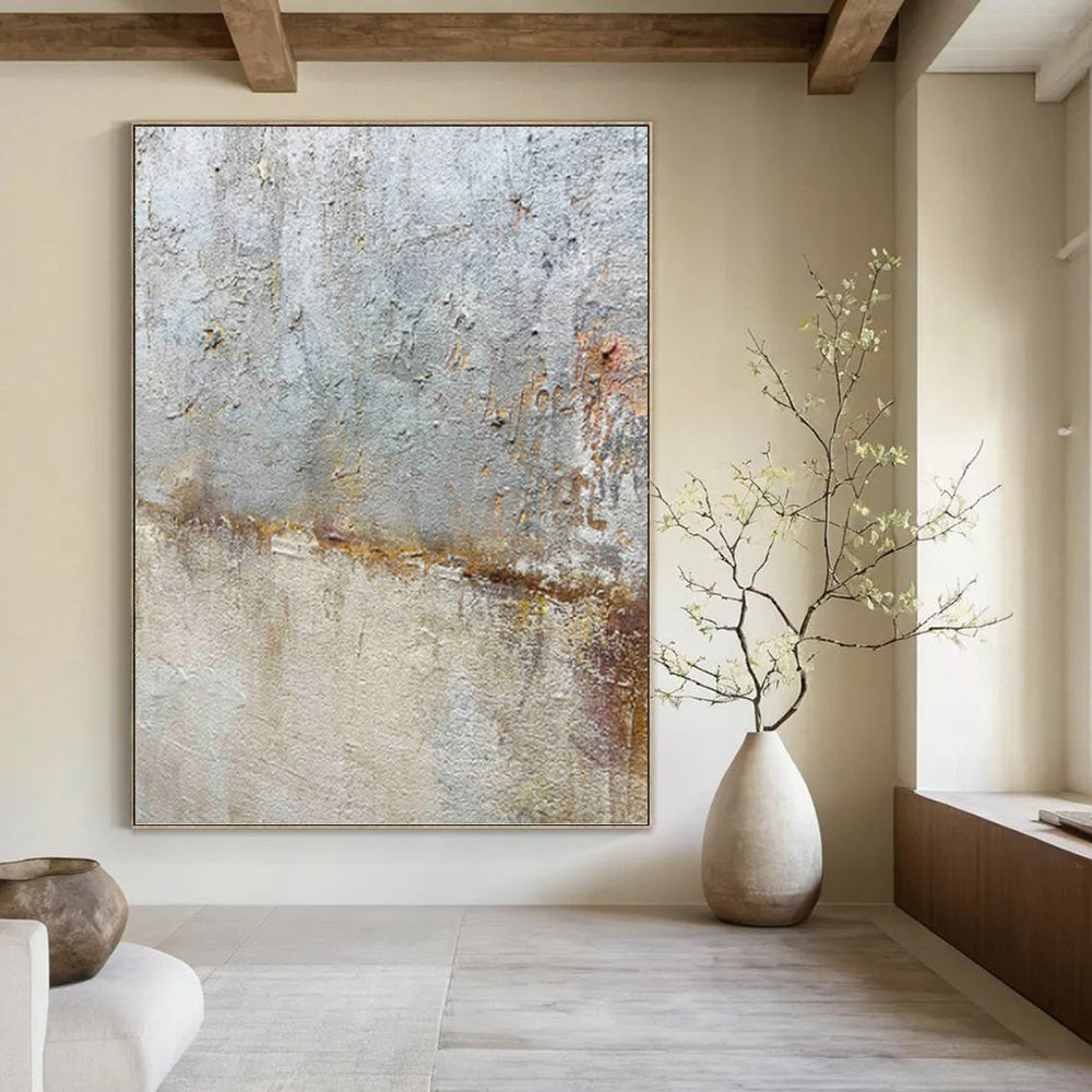 “Textured Gray and Rust Abstract” - Abstract, Industrial - Toned Painting On Canvas PT1508
