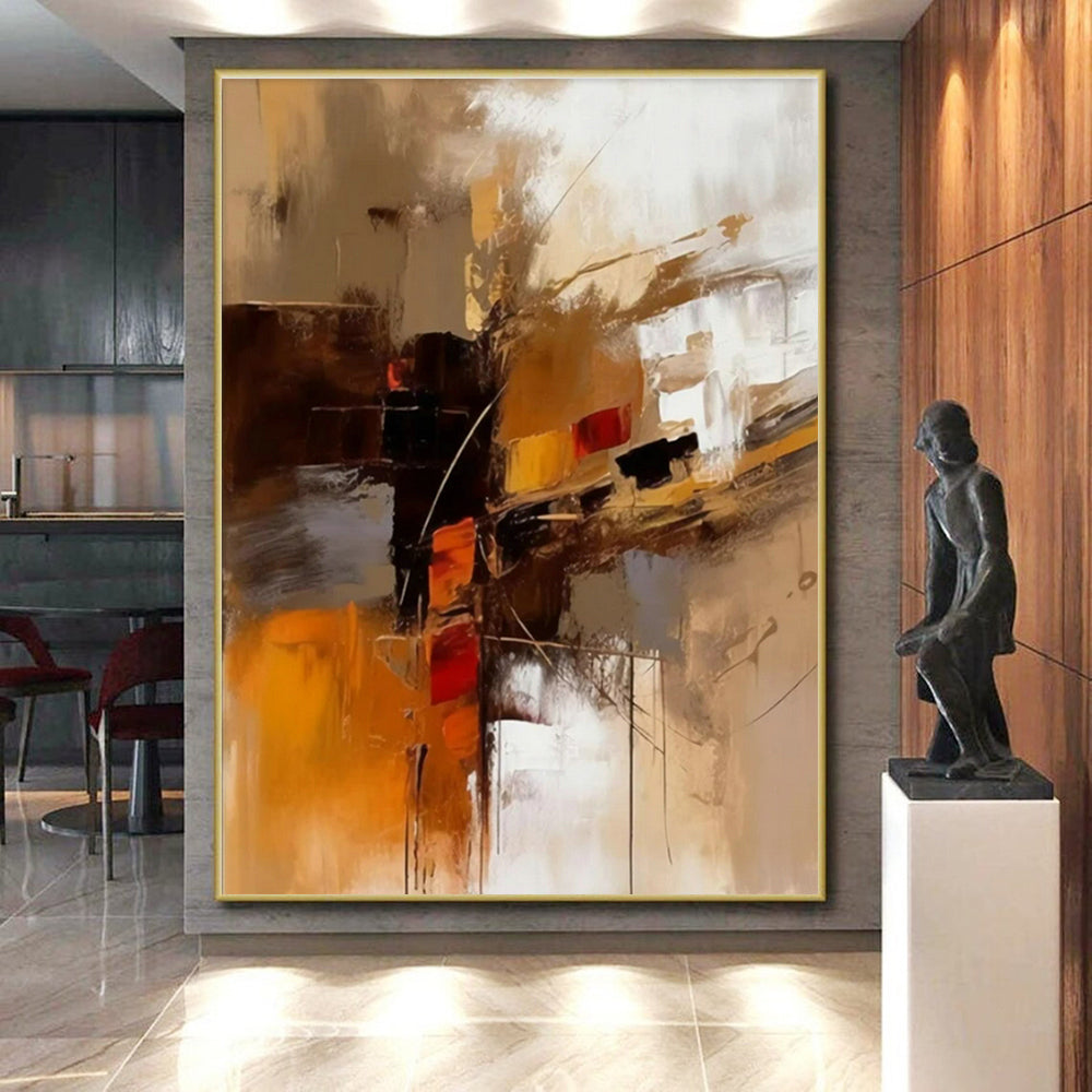 “Warm - Toned Abstract Cityscape” - Brown, Orange, Red Abstract Urban Painting PS0598