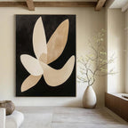 “Black - Beige Organic Shapes” - Artistic Abstract Painting On Canvas PS0138