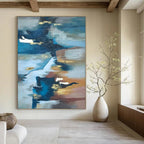 Blue, Gold, and Brown Fluid, "Ethereal Estuary" – Abstract Landscape Painting On Canvas PS1006
