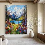 Mountain Paradise Vibrant Impasto Landscape, Painting On Canvas PT2156