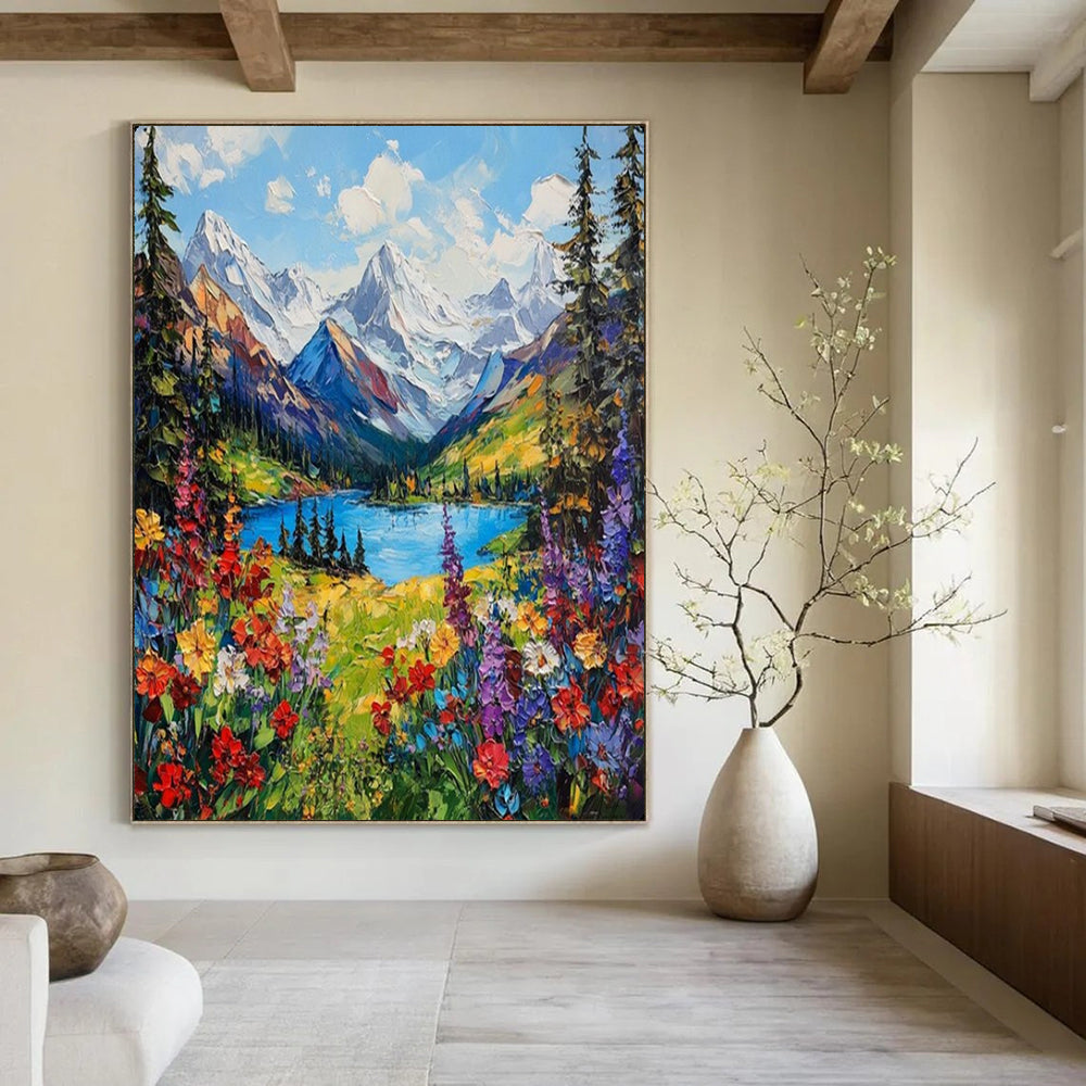 Mountain Paradise Vibrant Impasto Landscape, Painting On Canvas PT2156