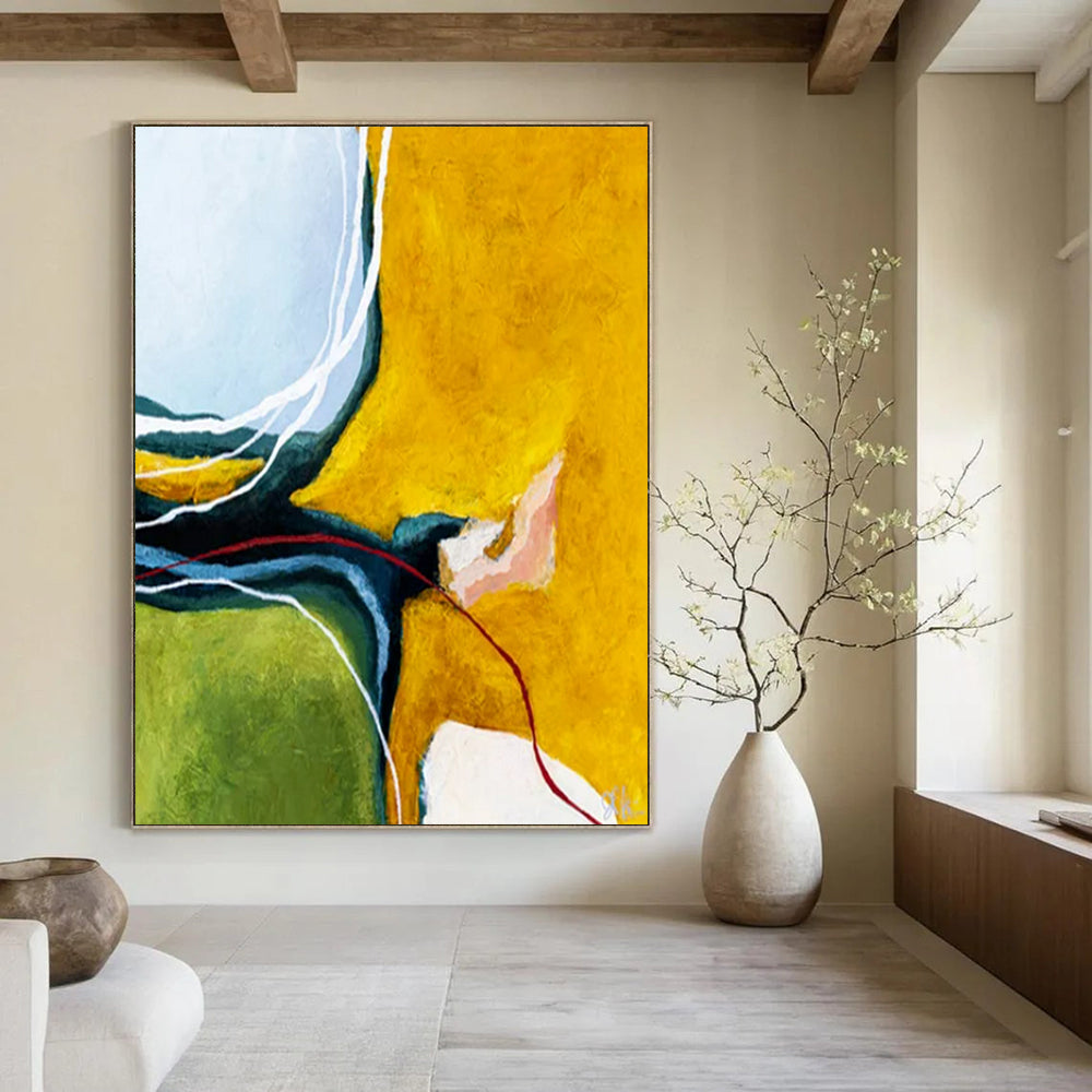 “Vibrant Yellow and Green Flow” - Abstract Energy Painting On Canvas PT2387