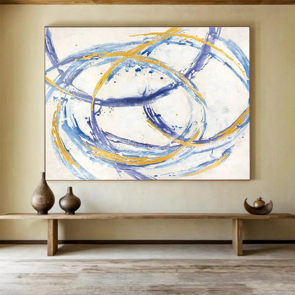 “Blue and Gold Swirl” - Abstract Expressionist Painting On Canvas DKS847
