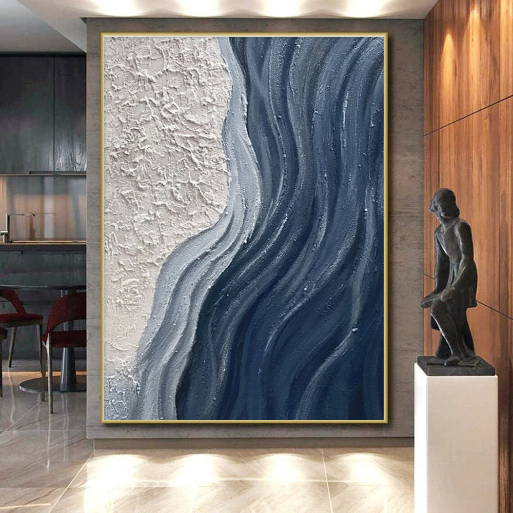 “Textured Blue - White Flow” - Textured Abstract Painting On Canvas PS0425