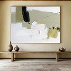 “Soft - Tone Abstract Blocks” - Green - White - Black Abstract Painting On Canvas PT1566