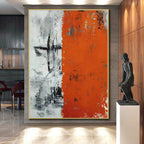 “Orange - Grey Abstract Divided Canvas” - Bold Abstract Painting On Canvas PS0315