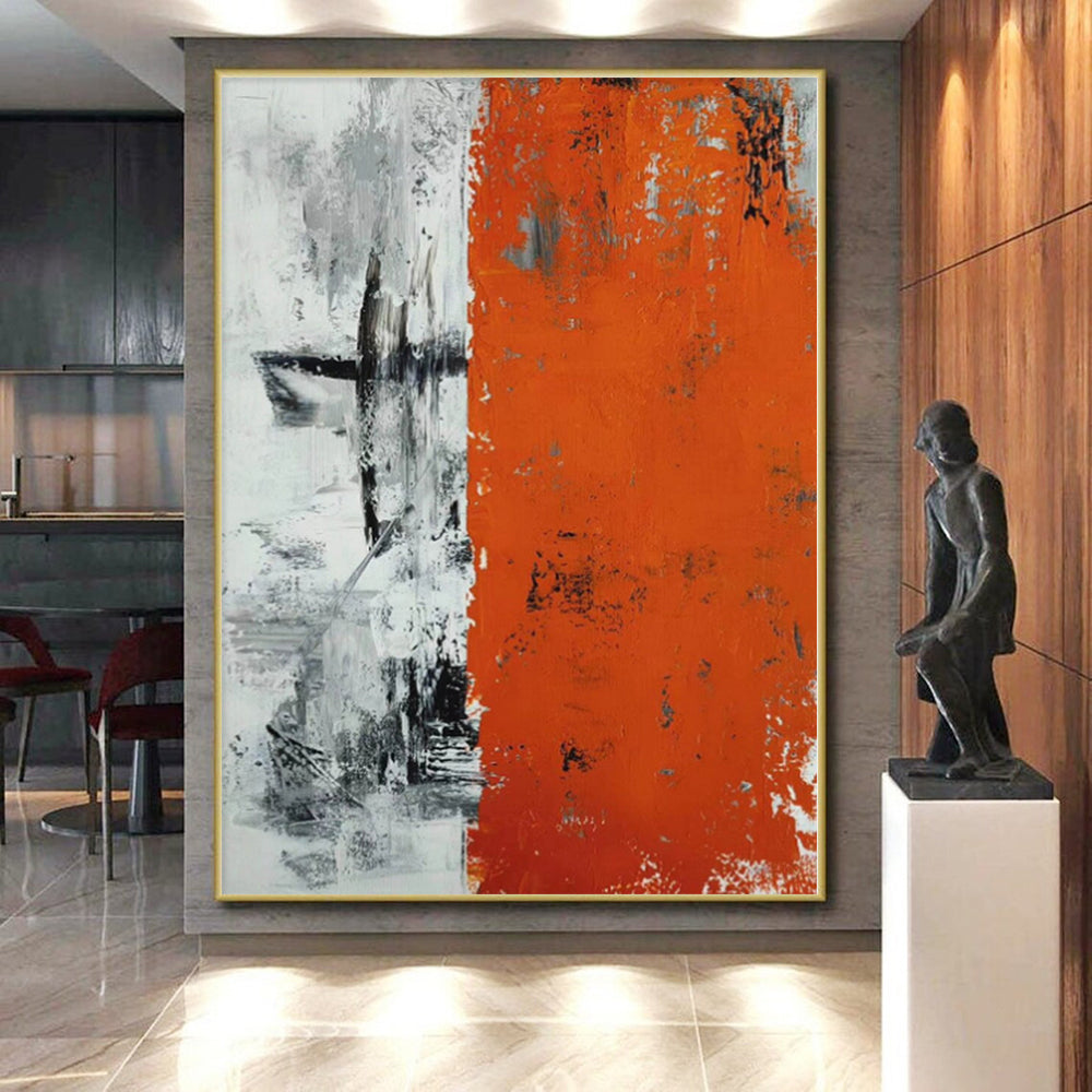 “Orange - Grey Abstract Divided Canvas” - Bold Abstract Painting On Canvas PS0315