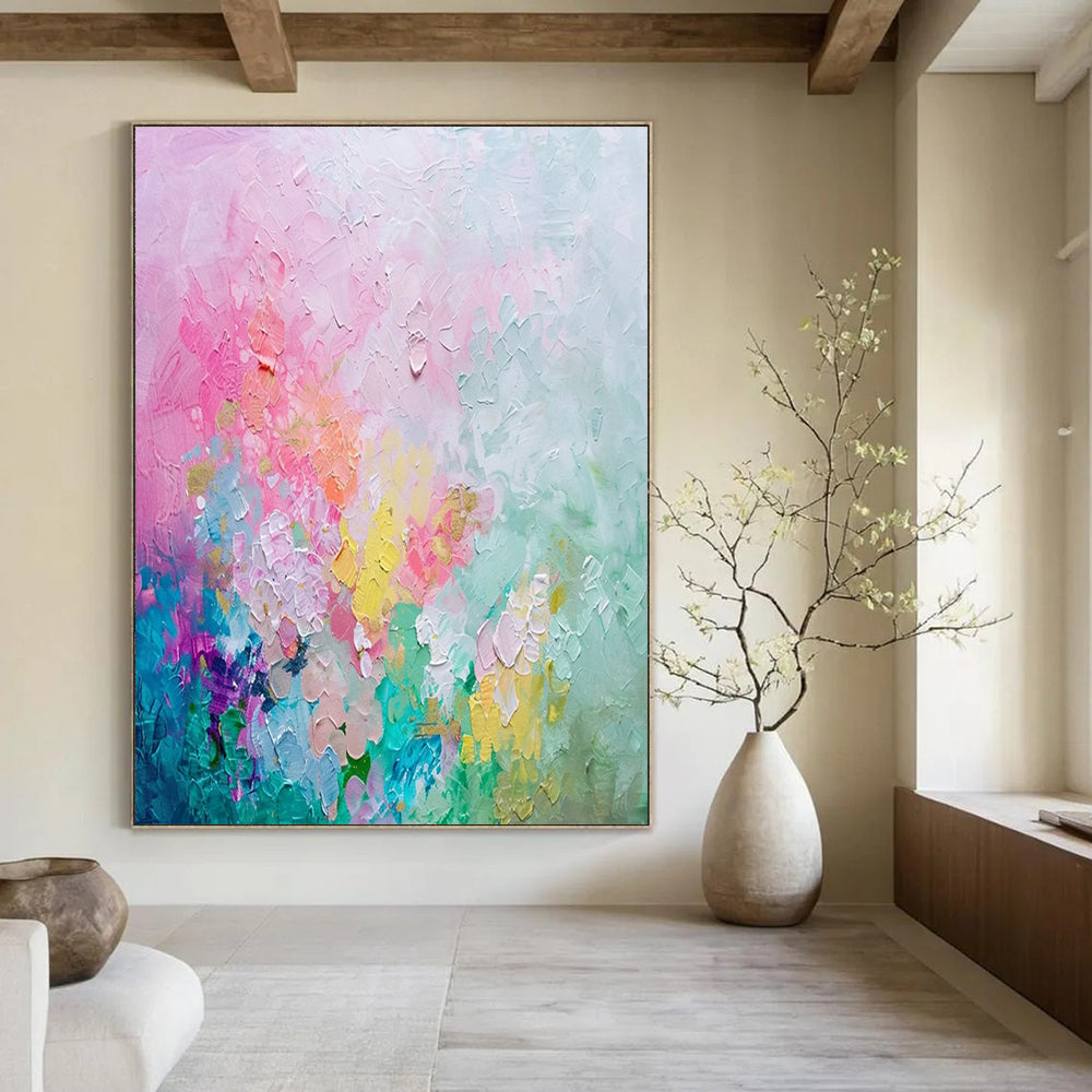 Pastel Abstract Floral Textured Painting On Canvas DS070