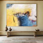 “Vibrant Yellow and Blue Abstract” - Energetic Abstract Painting On Canvas PT156
