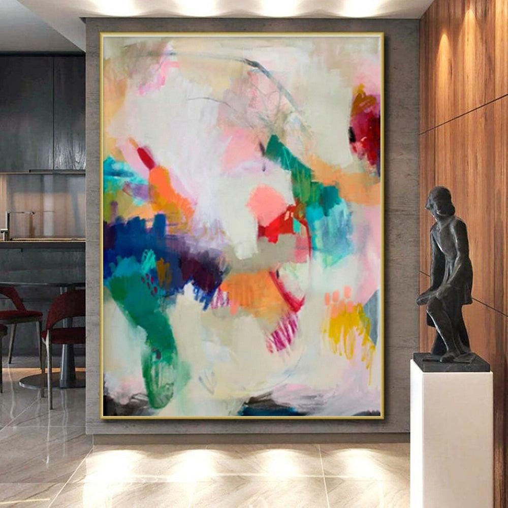 “Colorful Abstract Fusion” - Multicolor, Light - colored Abstract Expressionist Painting PS0597