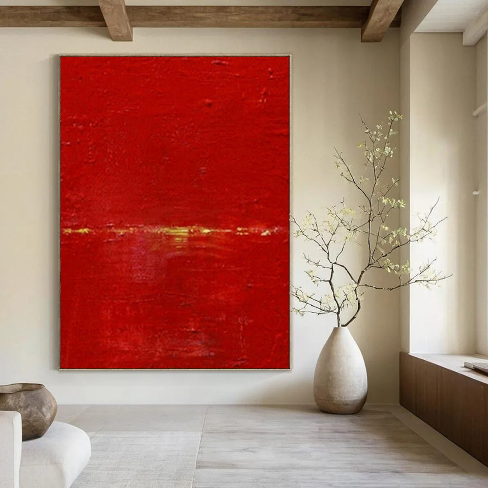 Bold Red with Subtle Gold "Vibrant Minimalism" Abstract Painting On Canvas PS1089
