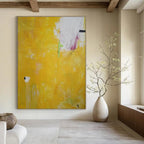 Bright Yellow, White, Green with Minimal Marks "Sunny Whispers" Abstract Painting On Canvas PS1407