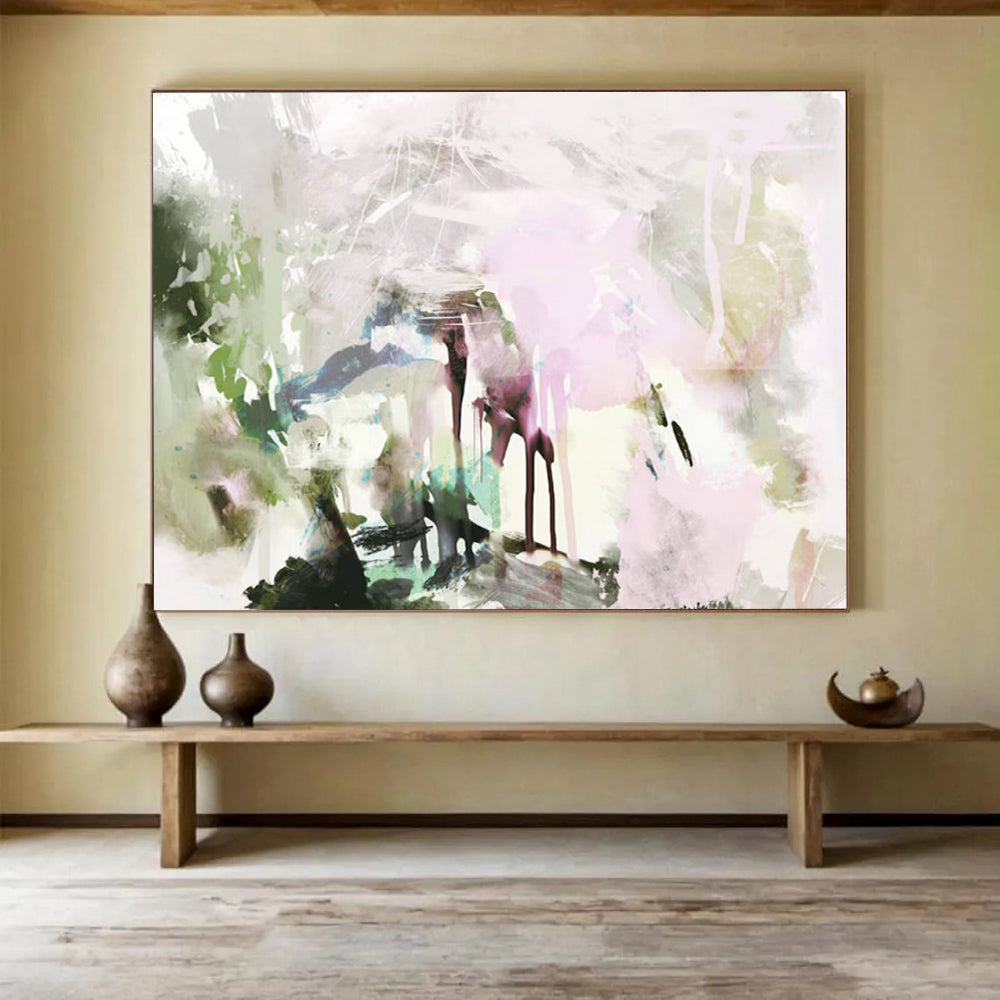 “Pastel Pink and Orange Abstract Landscape” - Ethereal Landscape Painting On Canvas PT119
