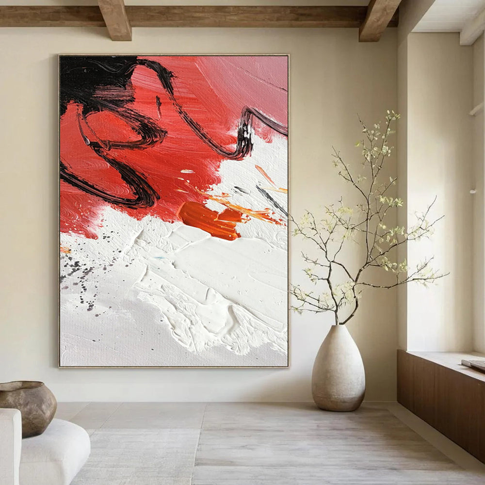 “Red - Black Abstract Splashes” - Abstract Expressionist Painting On Canvas PT1290