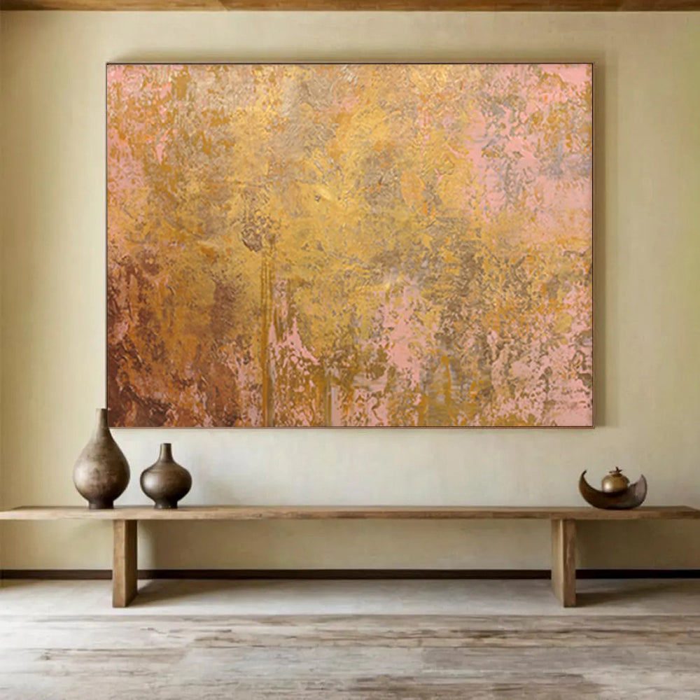 Gold & Pink Textured Abstract Painting On Canvas DKS022