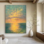 “Vibrant Sunset Sea with Sailboats” - Landscape Painting On Canvas PT2070