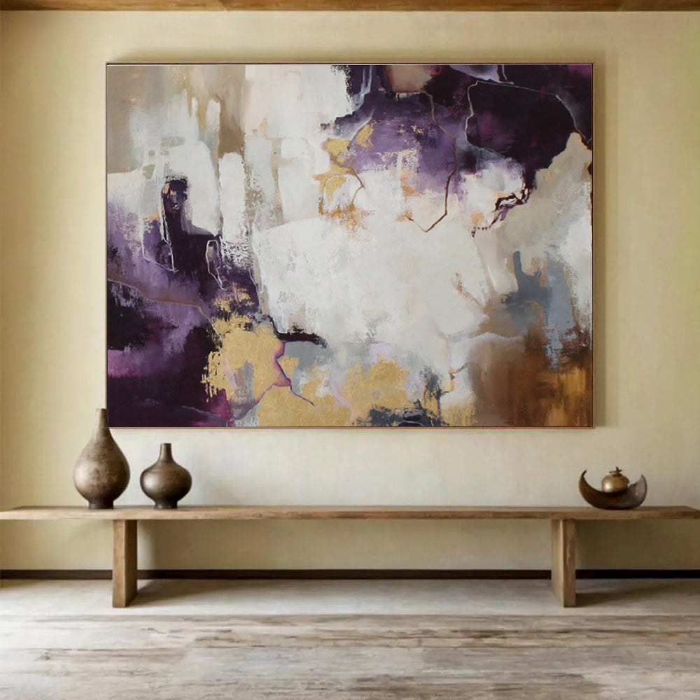 “Purple And Gold Abstraction” - Opulent Abstract Painting On Canvas DKS508